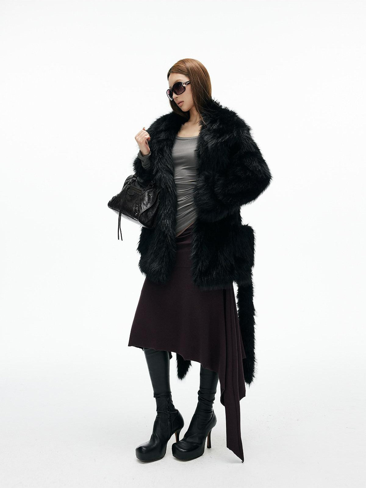 iamxiaa Black Wide Lapel Long Straight Self Tie Belt Women&