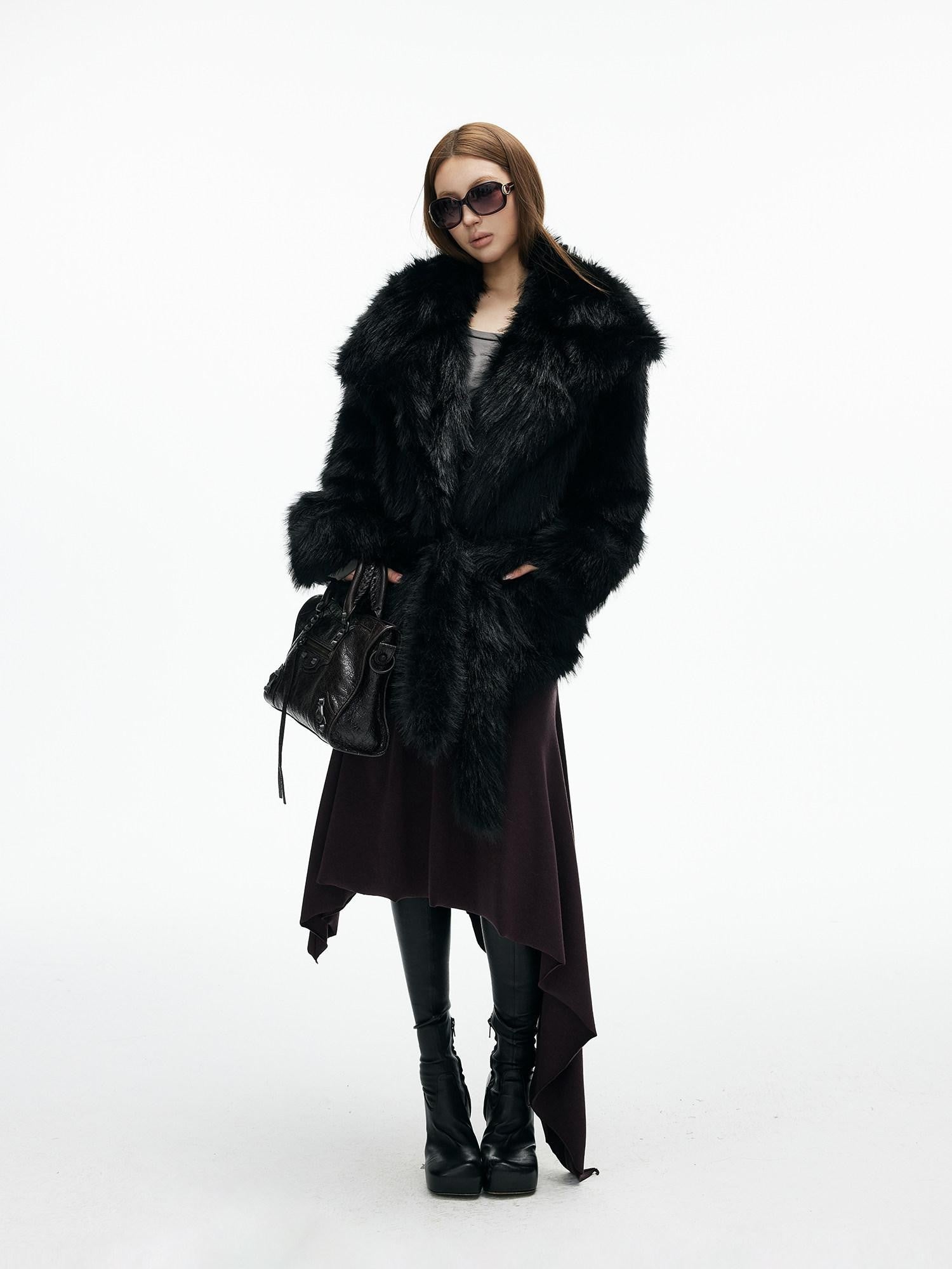 iamxiaa Black Wide Lapel Long Straight Self Tie Belt Women&