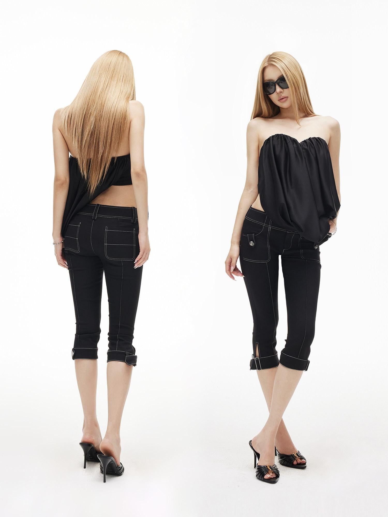 iamxiaa Boned Sweetheart Asymmetrical Pleat Women&