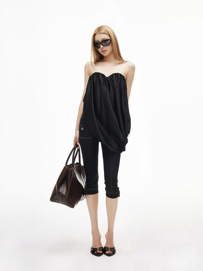 iamxiaa Boned Sweetheart Asymmetrical Pleat Women&