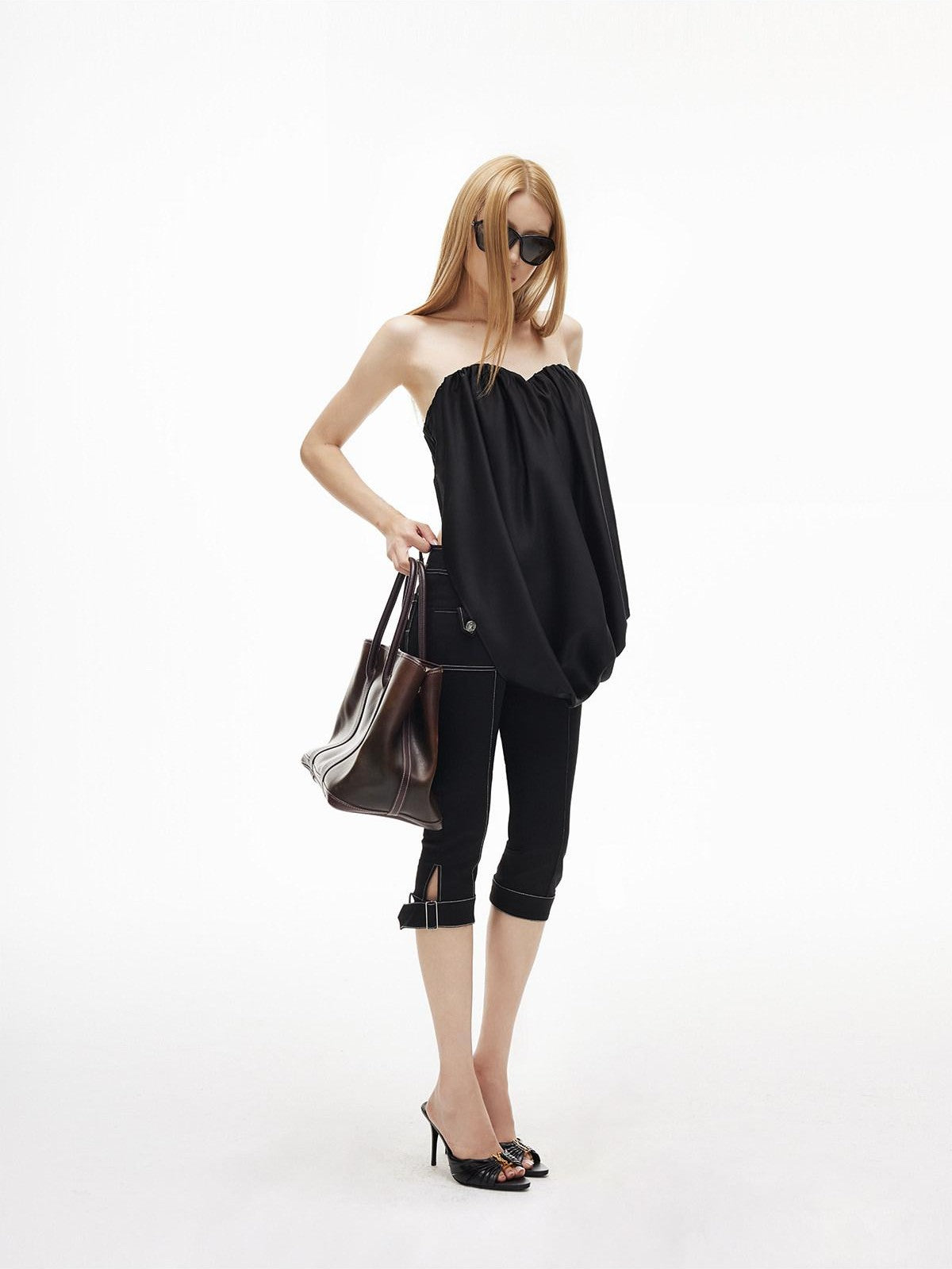 iamxiaa Boned Sweetheart Asymmetrical Pleat Women&