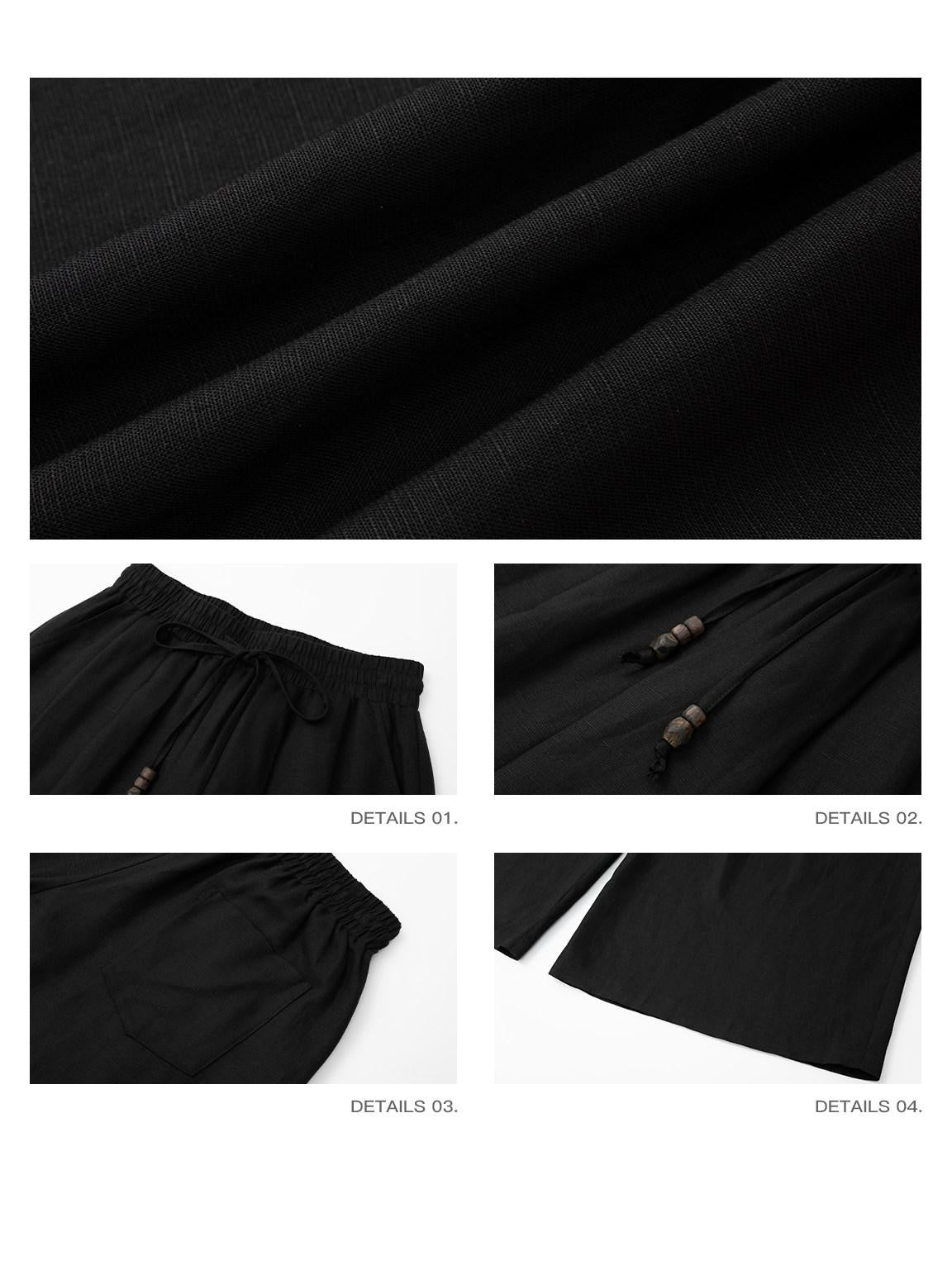 iamxiaa Breathable Textured Beaded Drawstring Double Pleat Low Rise Women&