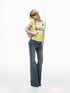 iamxiaa Bright Yellow Rhinestone Letter Wing U Neck Women&
