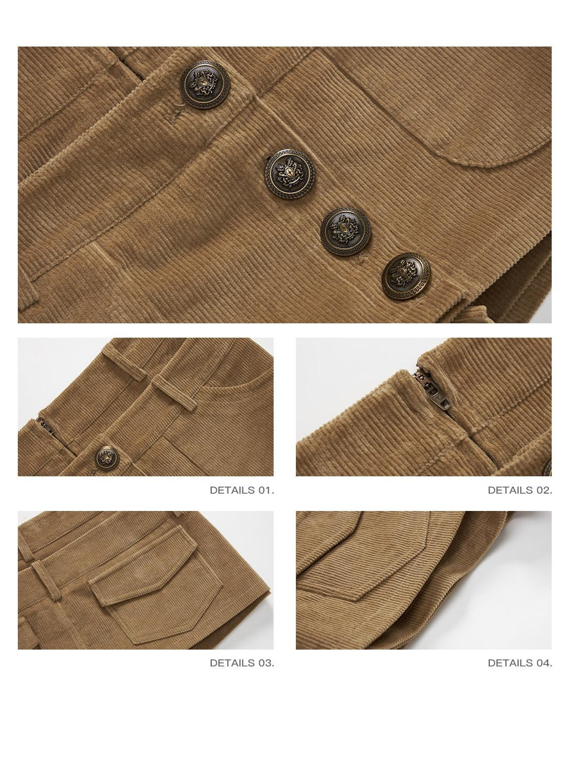 iamxiaa Bronze Buttons Faux Layered Double Waist Utility Women&