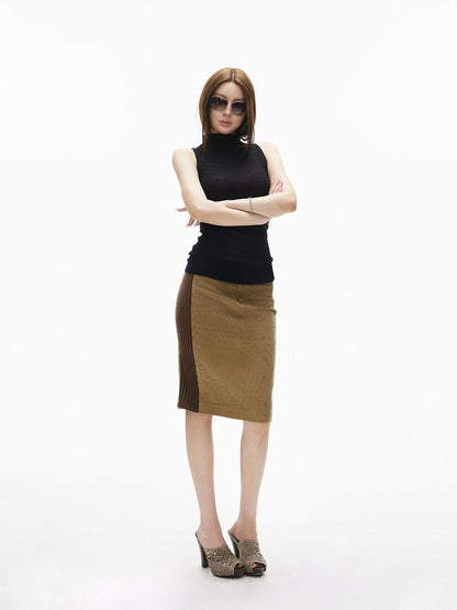 iamxiaa Brown Corduroy Contrast Rib Patchwork Women&