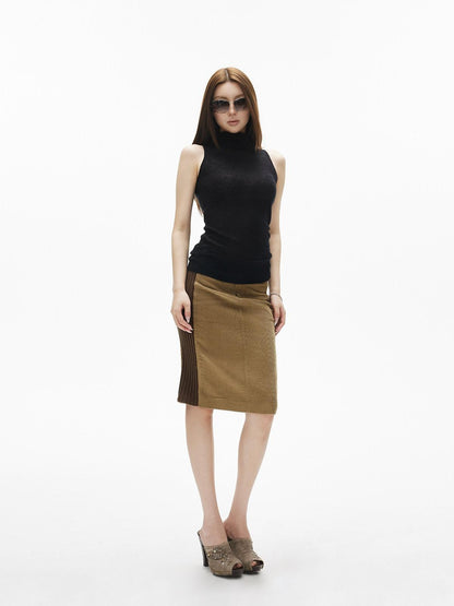 iamxiaa Brown Corduroy Contrast Rib Patchwork Women&