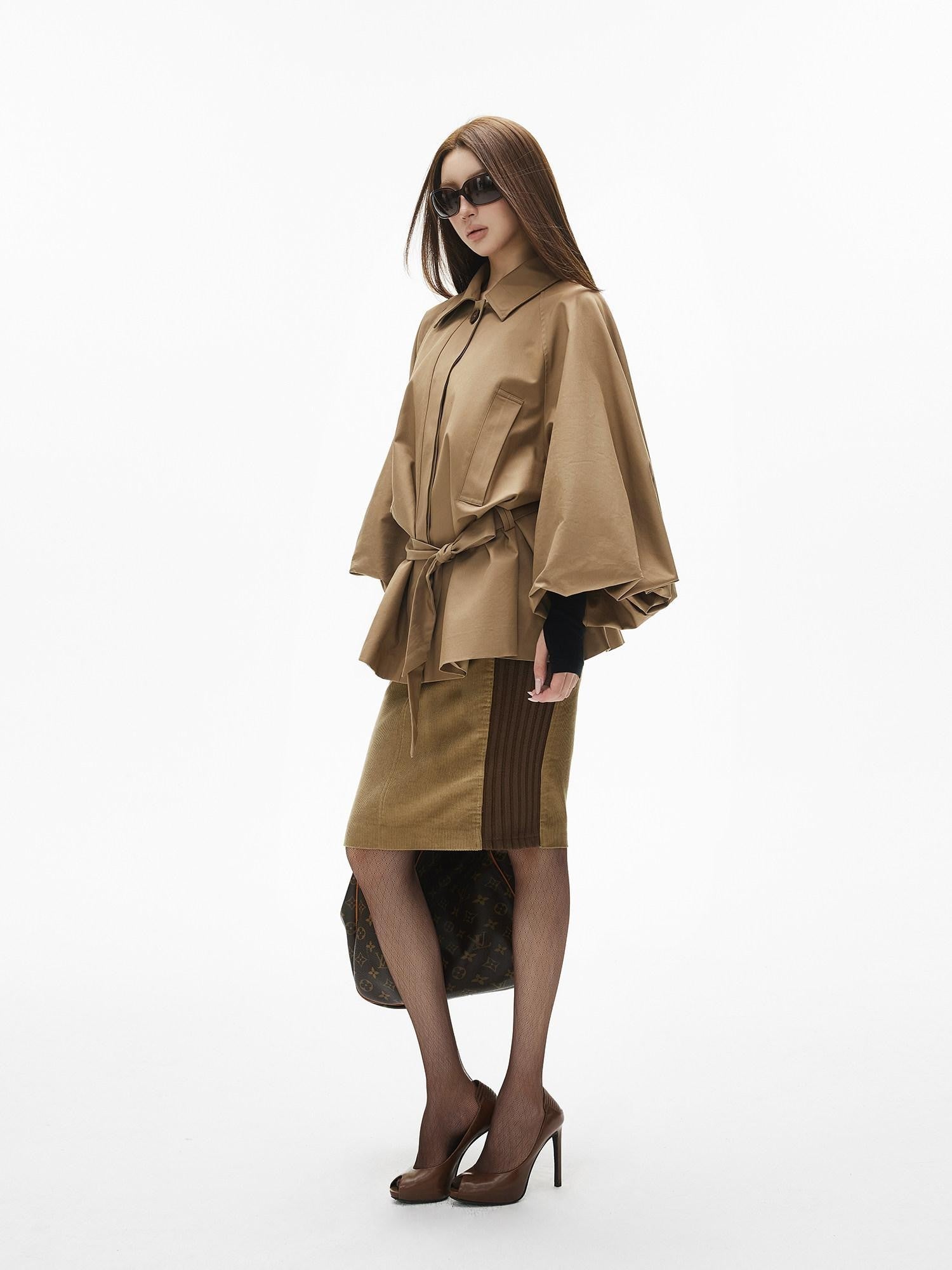 iamxiaa Brown Corduroy Contrast Rib Patchwork Women&