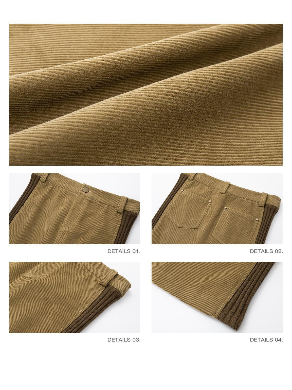 iamxiaa Brown Corduroy Contrast Rib Patchwork Women&