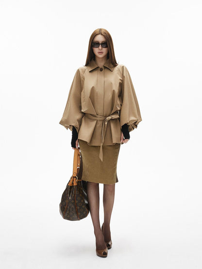 iamxiaa Brown Corduroy Contrast Rib Patchwork Women&