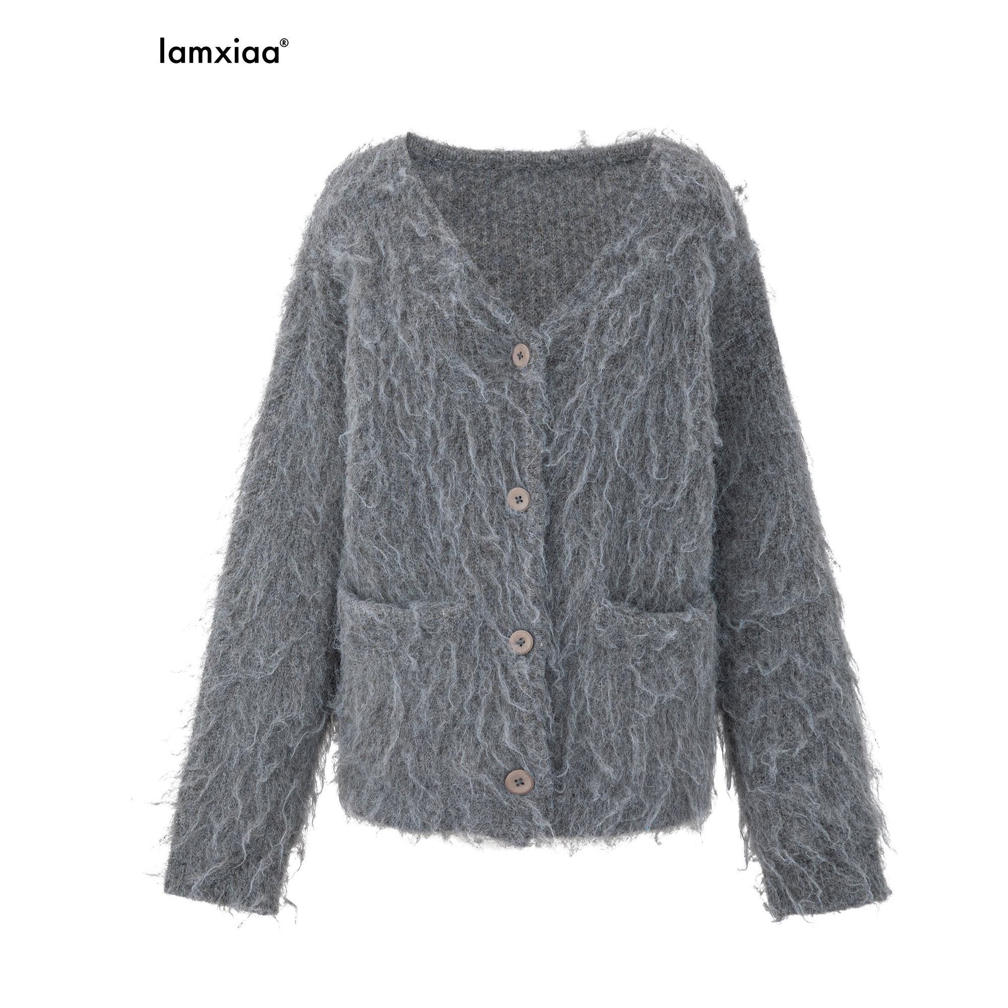 iamxiaa_Brushed_Texture_Deep_V_Multi_Button_Relaxed_Women&