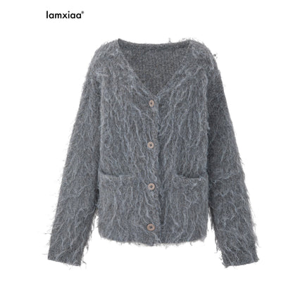 iamxiaa_Brushed_Texture_Deep_V_Multi_Button_Relaxed_Women&