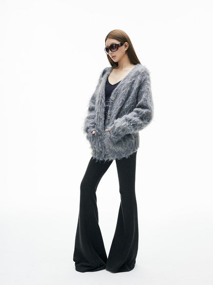 iamxiaa Brushed Texture Deep V Multi Button Relaxed Women&