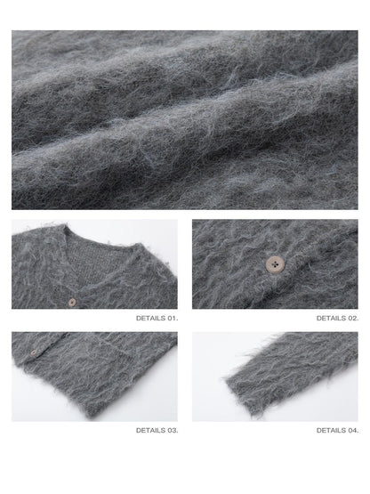 iamxiaa Brushed Texture Deep V Multi Button Relaxed Women&