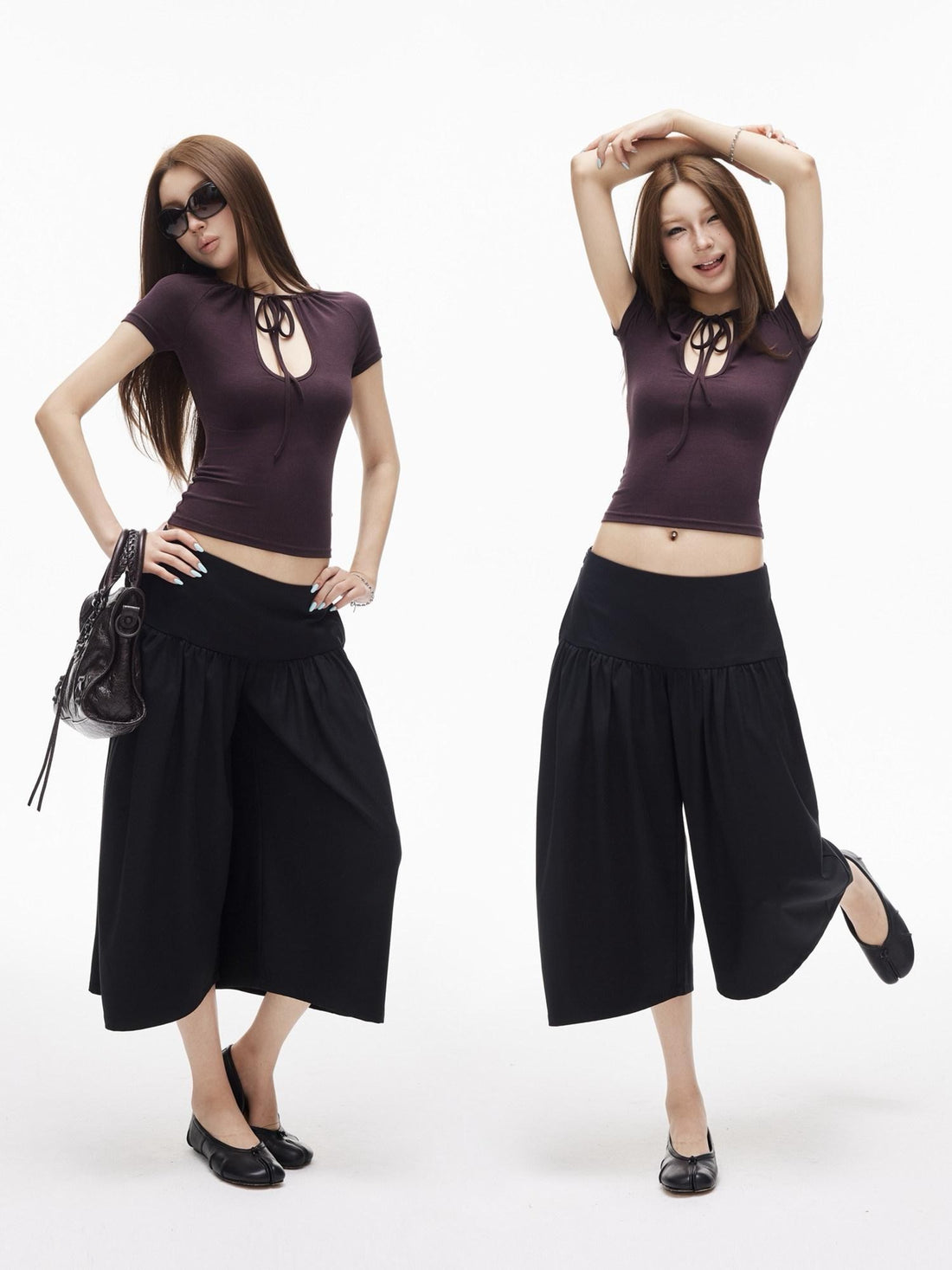iamxiaa Bubble Texture Ruched Low Rise Wide Waist Slimming Loose Women&