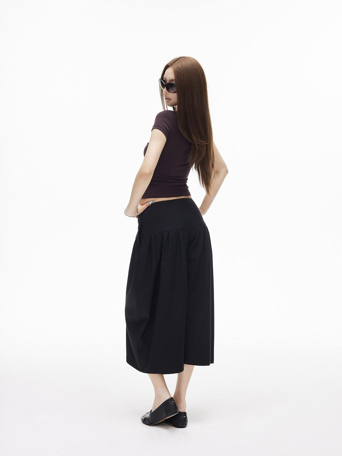 iamxiaa Bubble Texture Ruched Low Rise Wide Waist Slimming Loose Women&