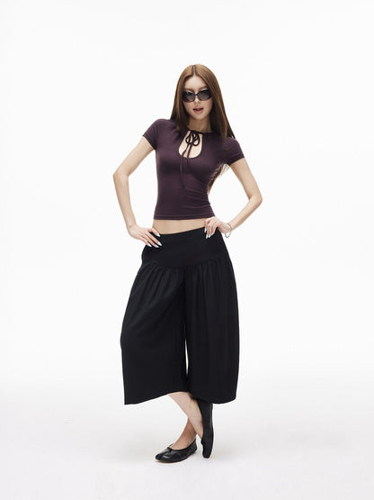 iamxiaa Bubble Texture Ruched Low Rise Wide Waist Slimming Loose Women&