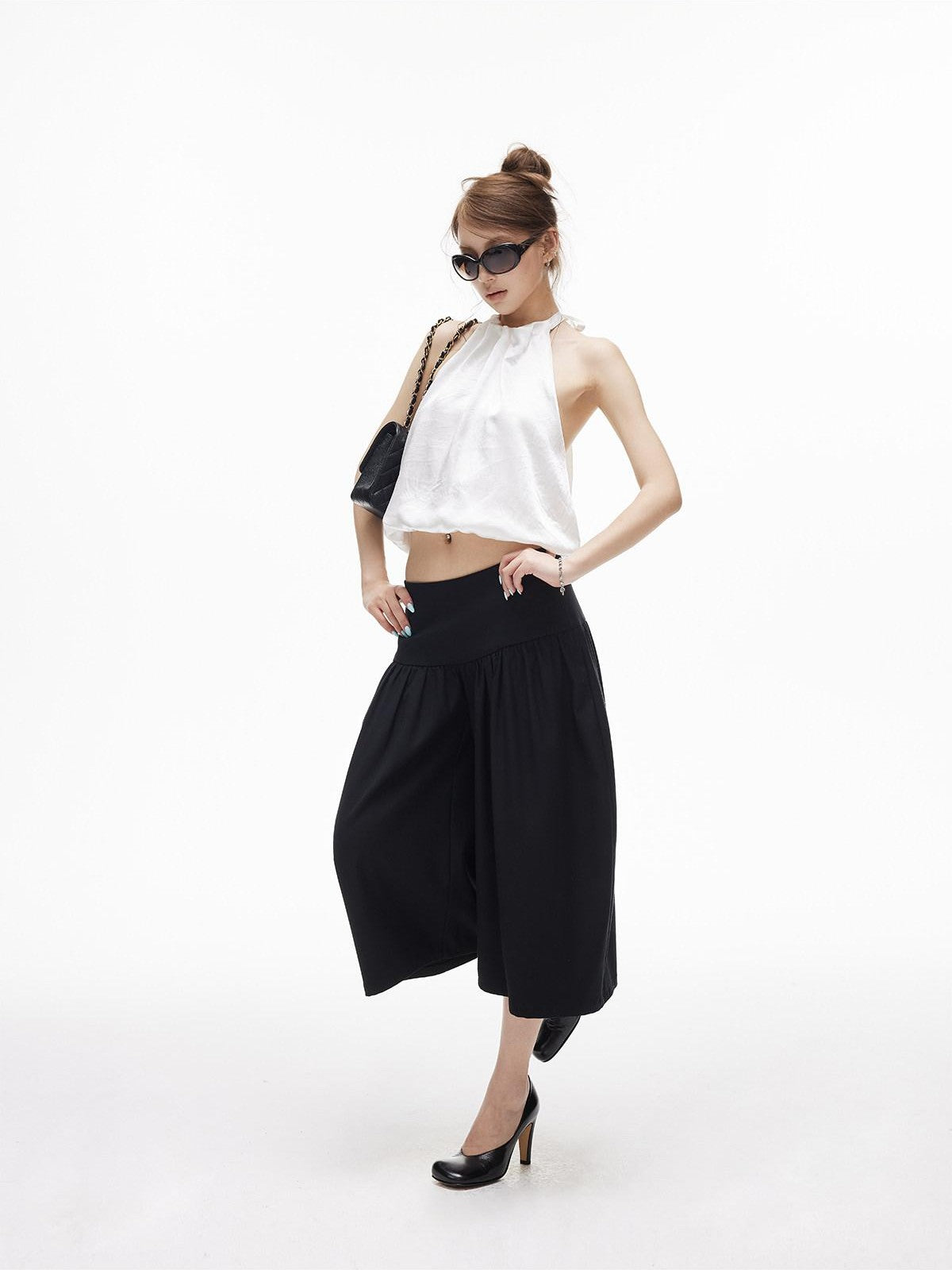 iamxiaa Bubble Texture Ruched Low Rise Wide Waist Slimming Loose Women&