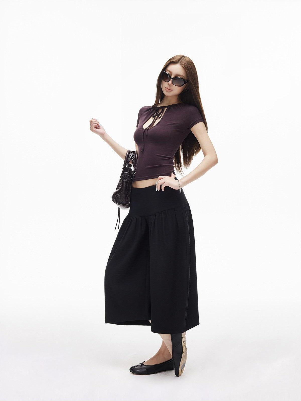 iamxiaa Bubble Texture Ruched Low Rise Wide Waist Slimming Loose Women&