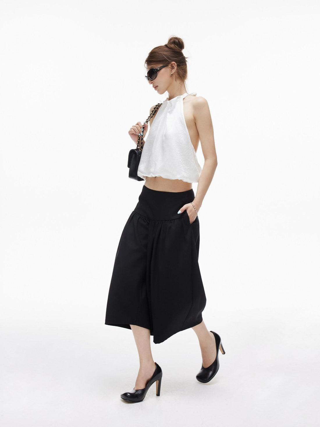 iamxiaa Bubble Texture Ruched Low Rise Wide Waist Slimming Loose Women&