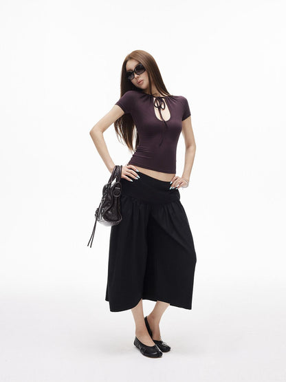 iamxiaa Bubble Texture Ruched Low Rise Wide Waist Slimming Loose Women&
