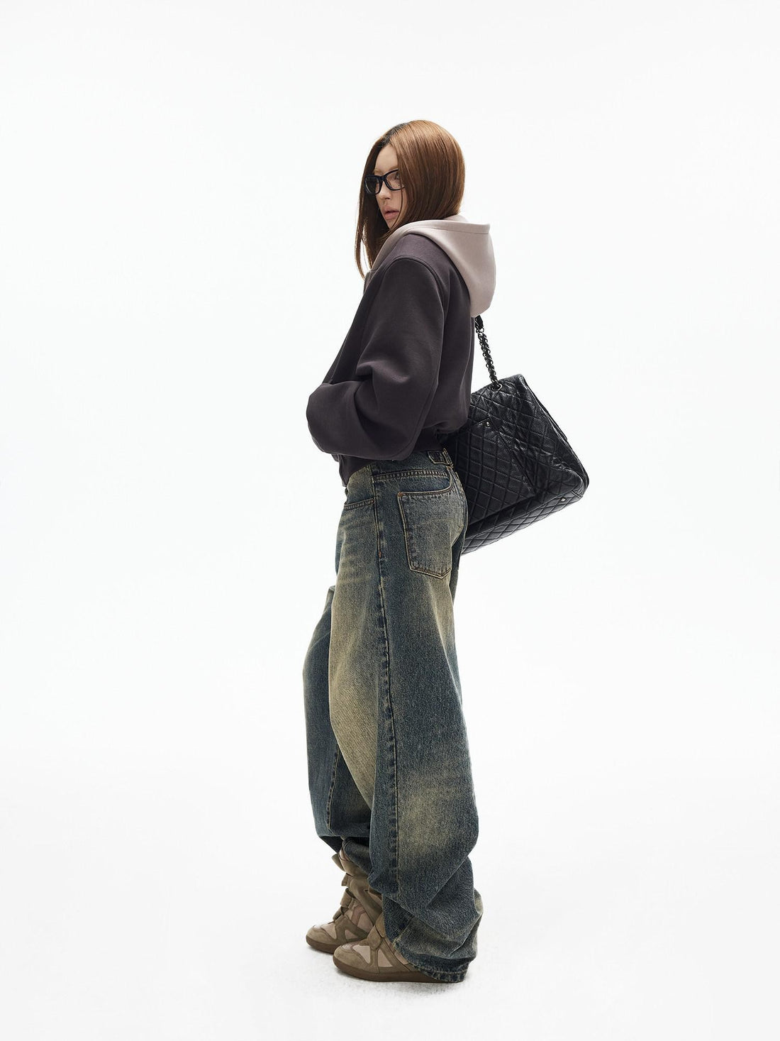 iamxiaa Cement Yellow Colorblock Deconstructed Pockets Women&