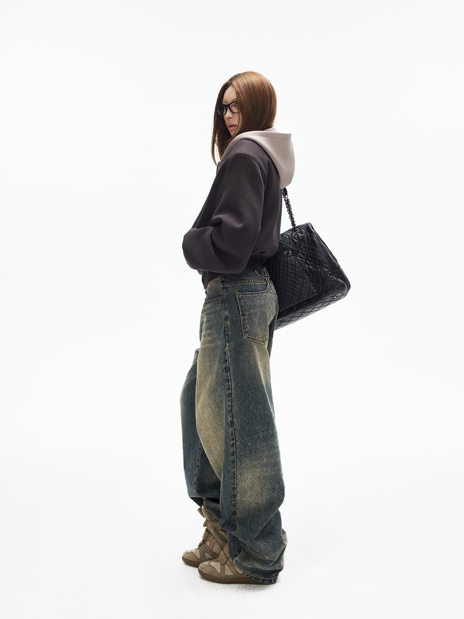 iamxiaa Cement Yellow Colorblock Deconstructed Pockets Women&