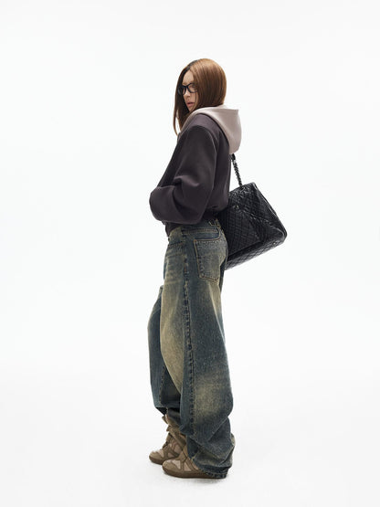 iamxiaa Cement Yellow Colorblock Deconstructed Pockets Women&