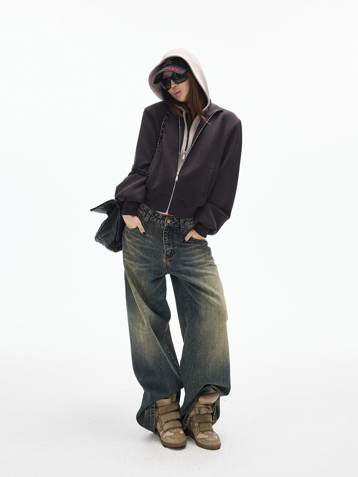 iamxiaa Cement Yellow Colorblock Deconstructed Pockets Women&