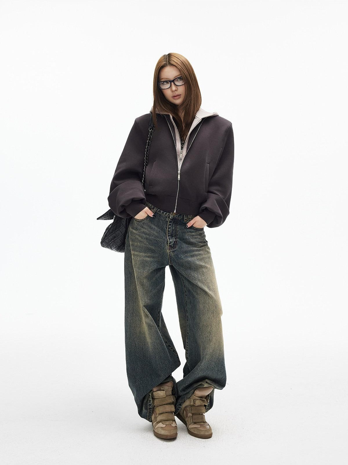 iamxiaa Cement Yellow Colorblock Deconstructed Pockets Women&