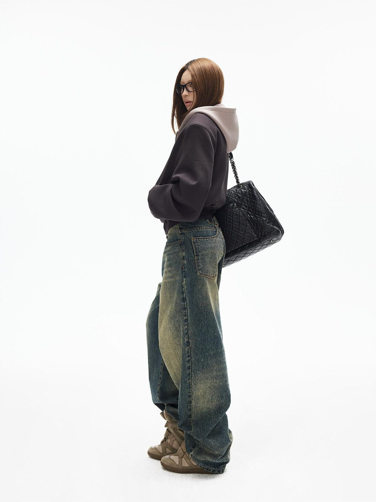 iamxiaa Cement Yellow Colorblock Deconstructed Pockets Women&