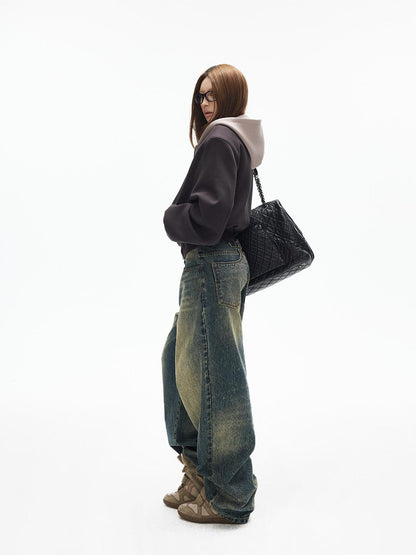 iamxiaa Cement Yellow Colorblock Deconstructed Pockets Women&
