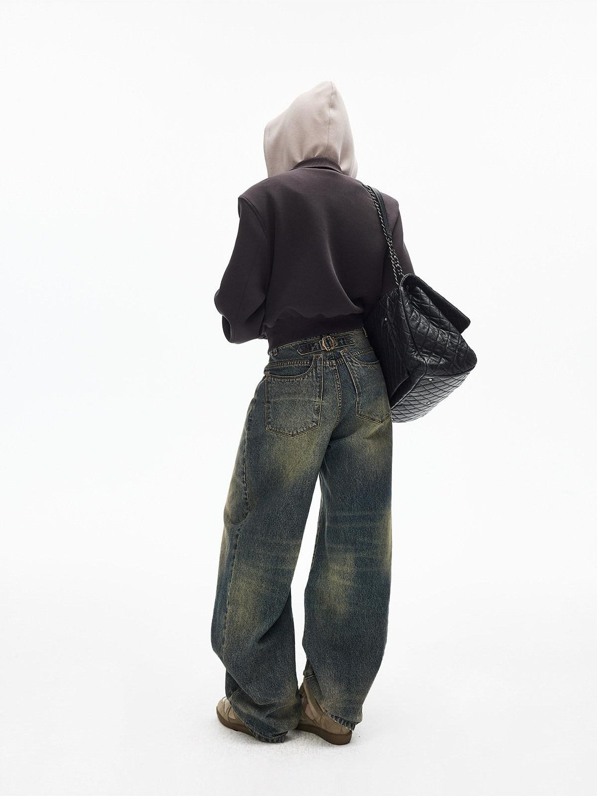 iamxiaa Cement Yellow Colorblock Deconstructed Pockets Women&
