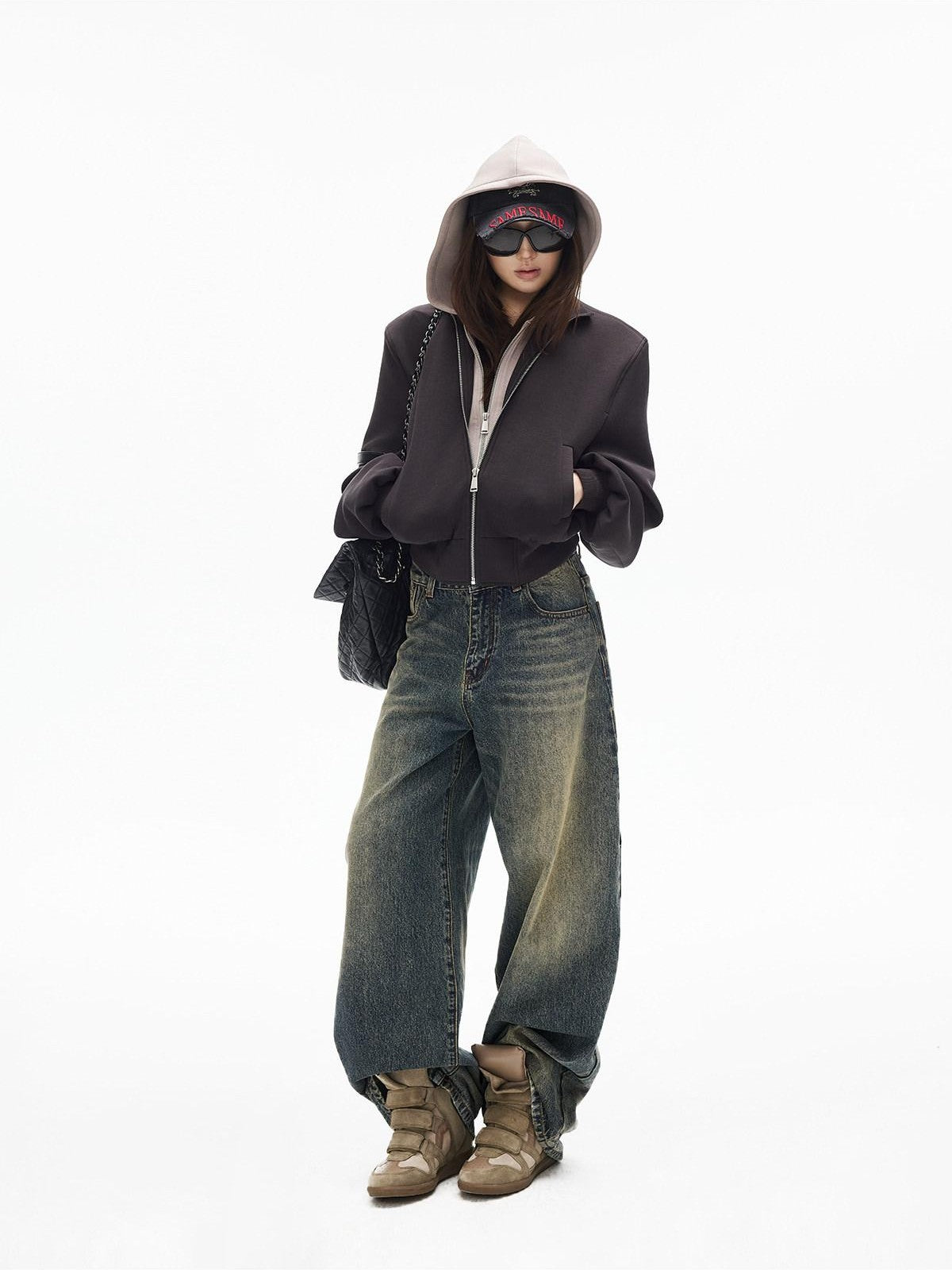 iamxiaa Cement Yellow Colorblock Deconstructed Pockets Women&