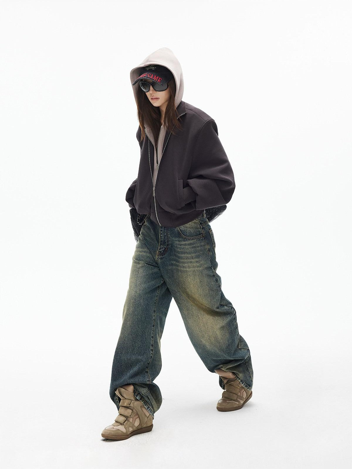 iamxiaa Cement Yellow Colorblock Deconstructed Pockets Women&