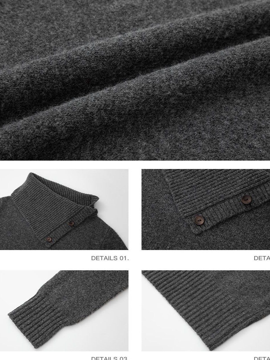 iamxiaa Chunky Knit Buttoned Foldover Collar Women&