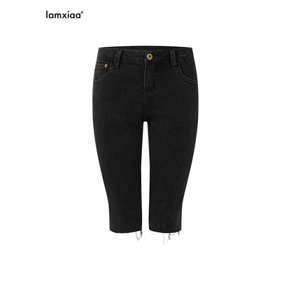 iamxiaa_Classic_Black_Frayed_Hem_Low_Rise_Slight_Stretch_Women&