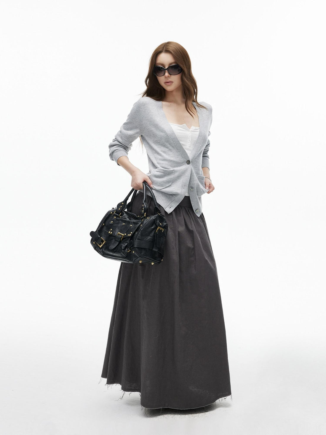 iamxiaa Cloudlike Deep V-neck Shell Buttons Ribbed Edge Women&