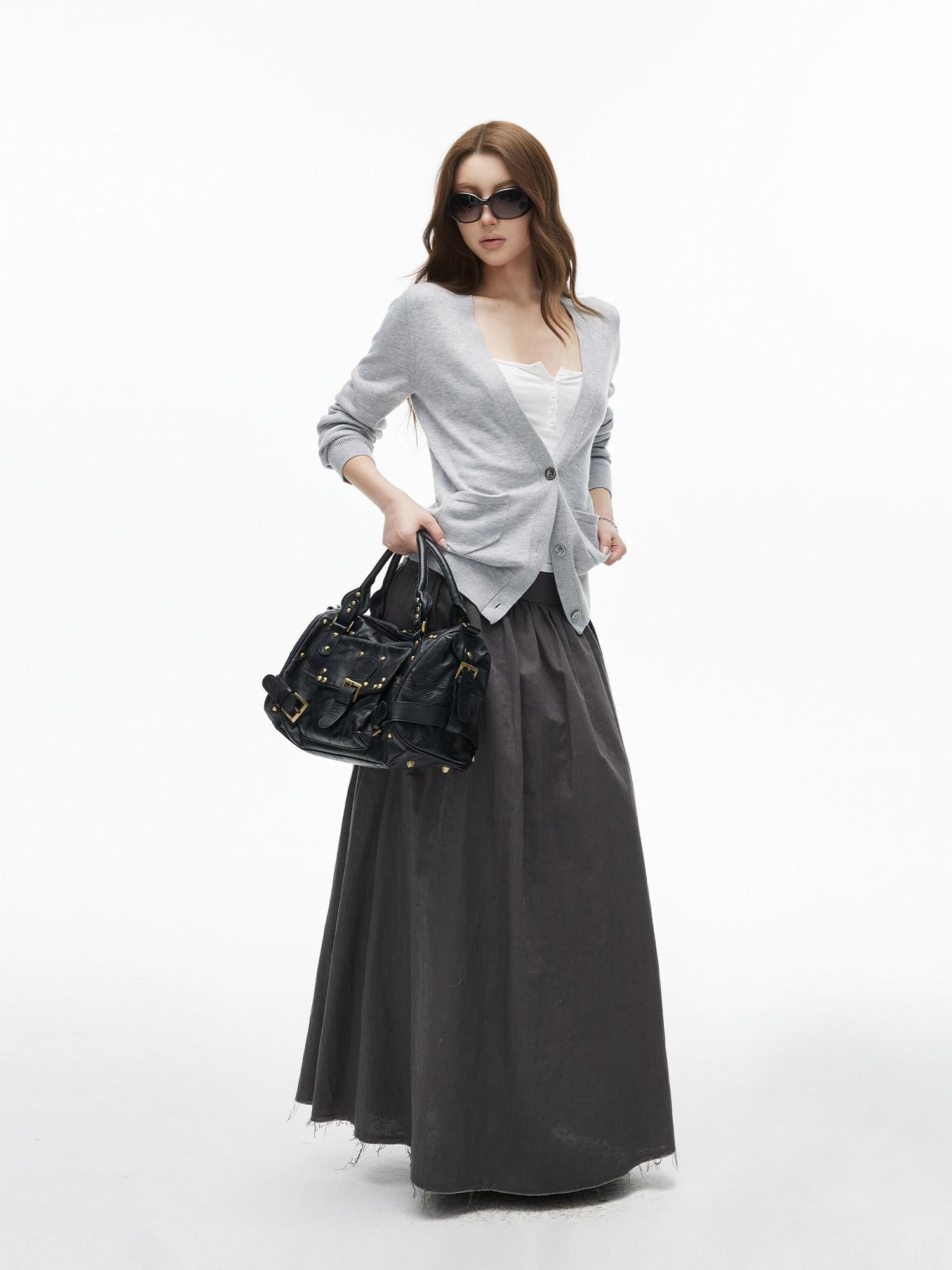 iamxiaa Cloudlike Deep V-neck Shell Buttons Ribbed Edge Women&