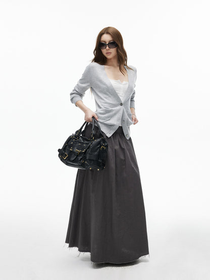 iamxiaa Cloudlike Deep V-neck Shell Buttons Ribbed Edge Women&