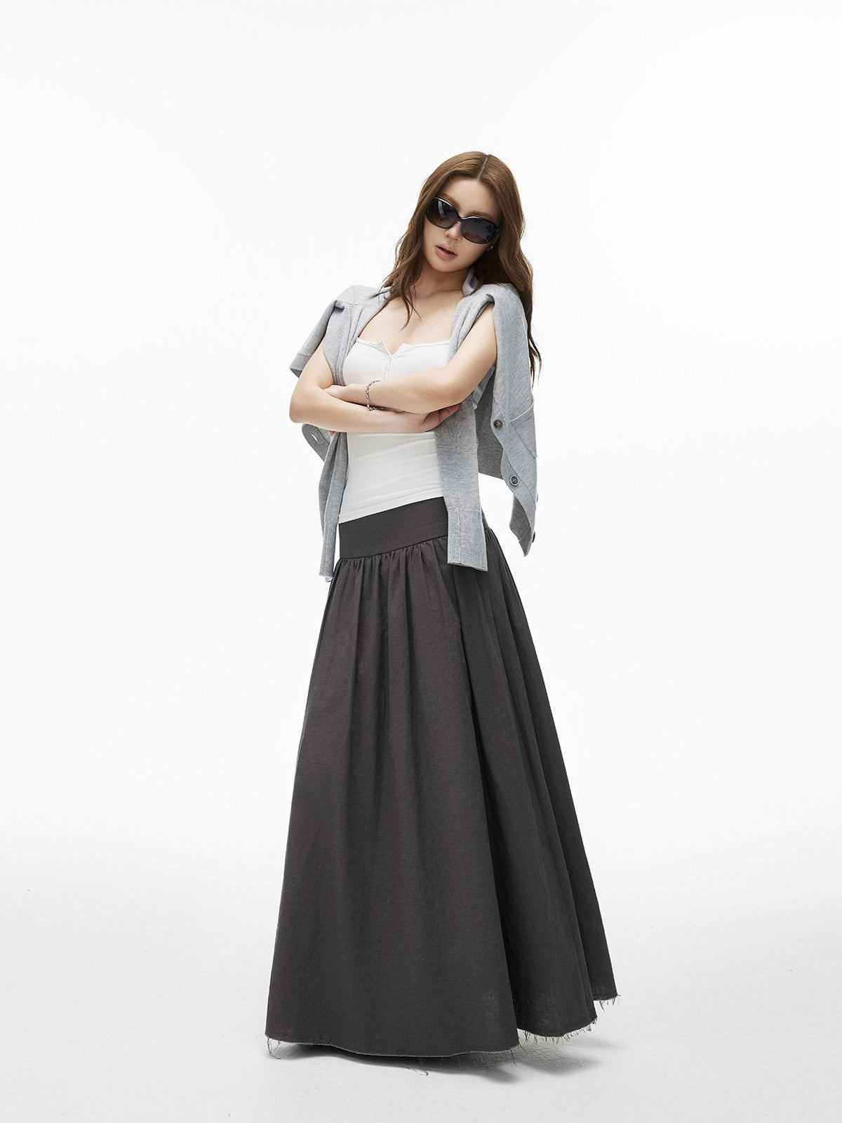 iamxiaa Cloudlike Deep V-neck Shell Buttons Ribbed Edge Women&