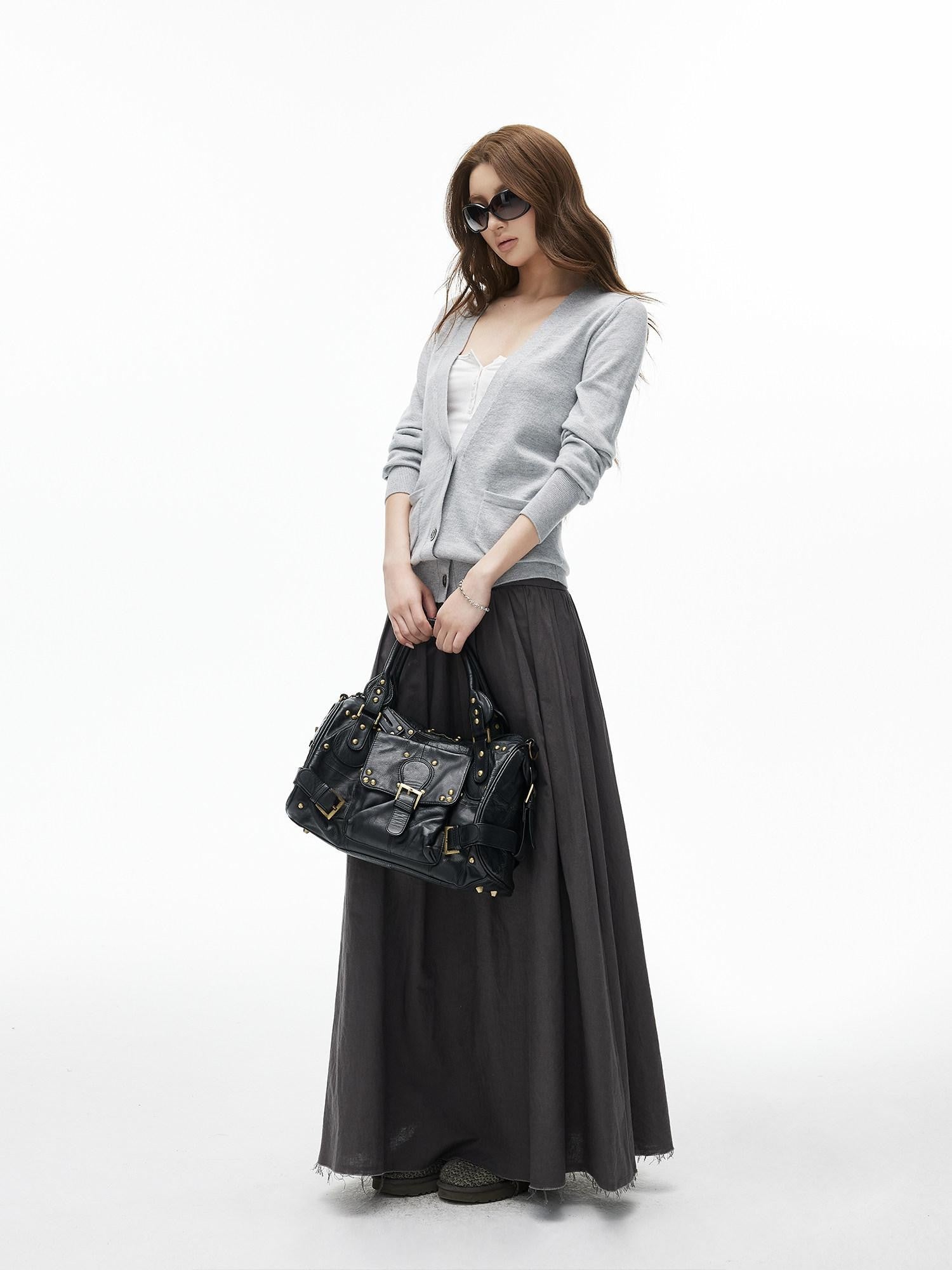 iamxiaa Cloudlike Deep V-neck Shell Buttons Ribbed Edge Women&