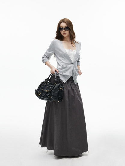 iamxiaa Cloudlike Deep V-neck Shell Buttons Ribbed Edge Women&