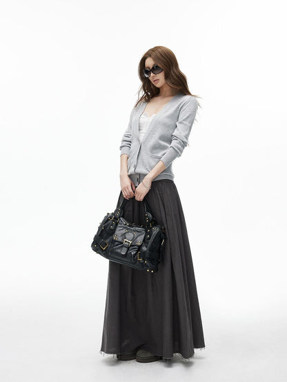 iamxiaa Cloudlike Deep V-neck Shell Buttons Ribbed Edge Women&