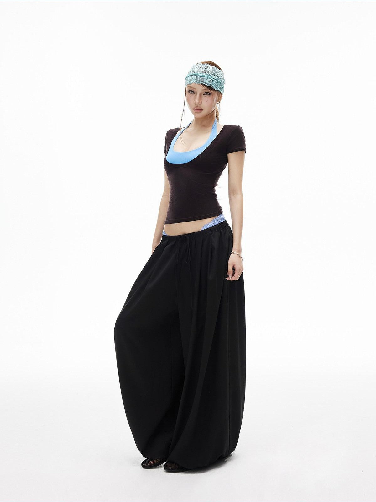 iamxiaa Coffee Blue Colorblock U Neck Padded Cami Slim Fit Women&