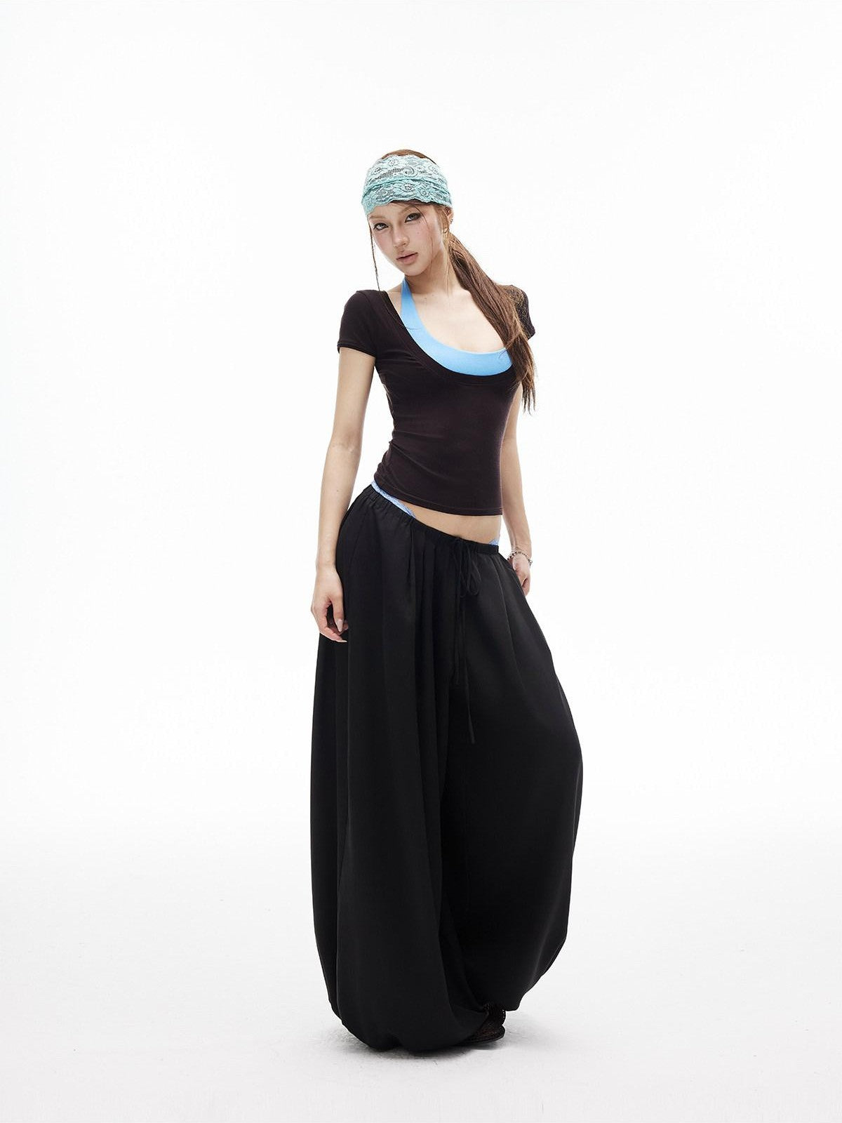 iamxiaa Coffee Blue Colorblock U Neck Padded Cami Slim Fit Women&