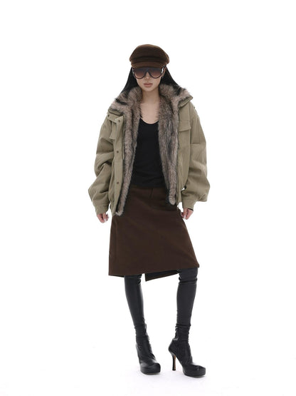 iamxiaa Coffee Brown Back Slit A Line Utilitarian Women&