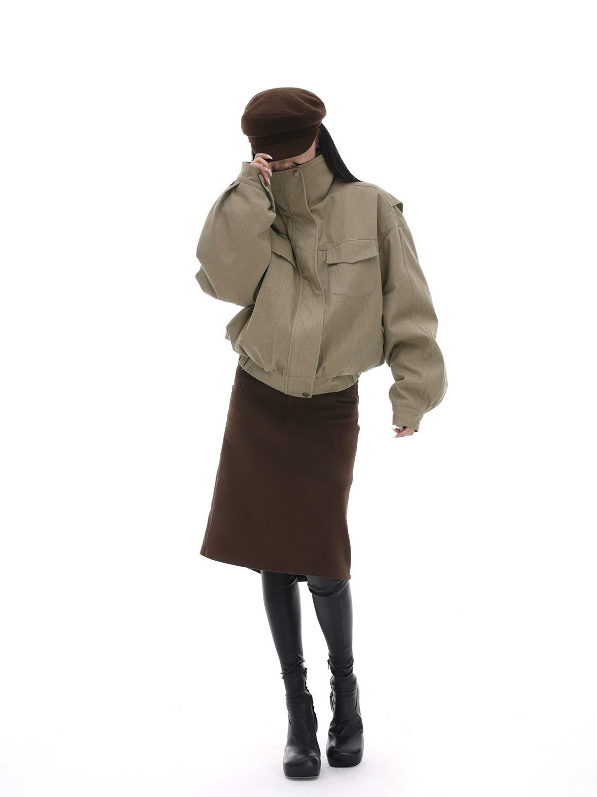 iamxiaa Coffee Brown Back Slit A Line Utilitarian Women&
