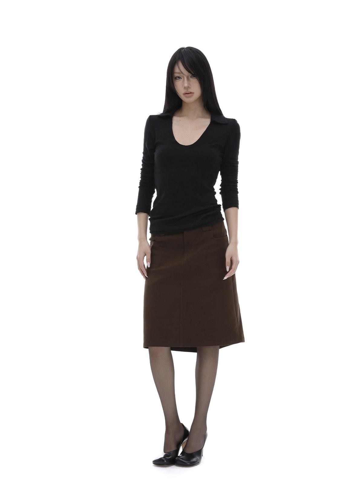 iamxiaa Coffee Brown Back Slit A Line Utilitarian Women&
