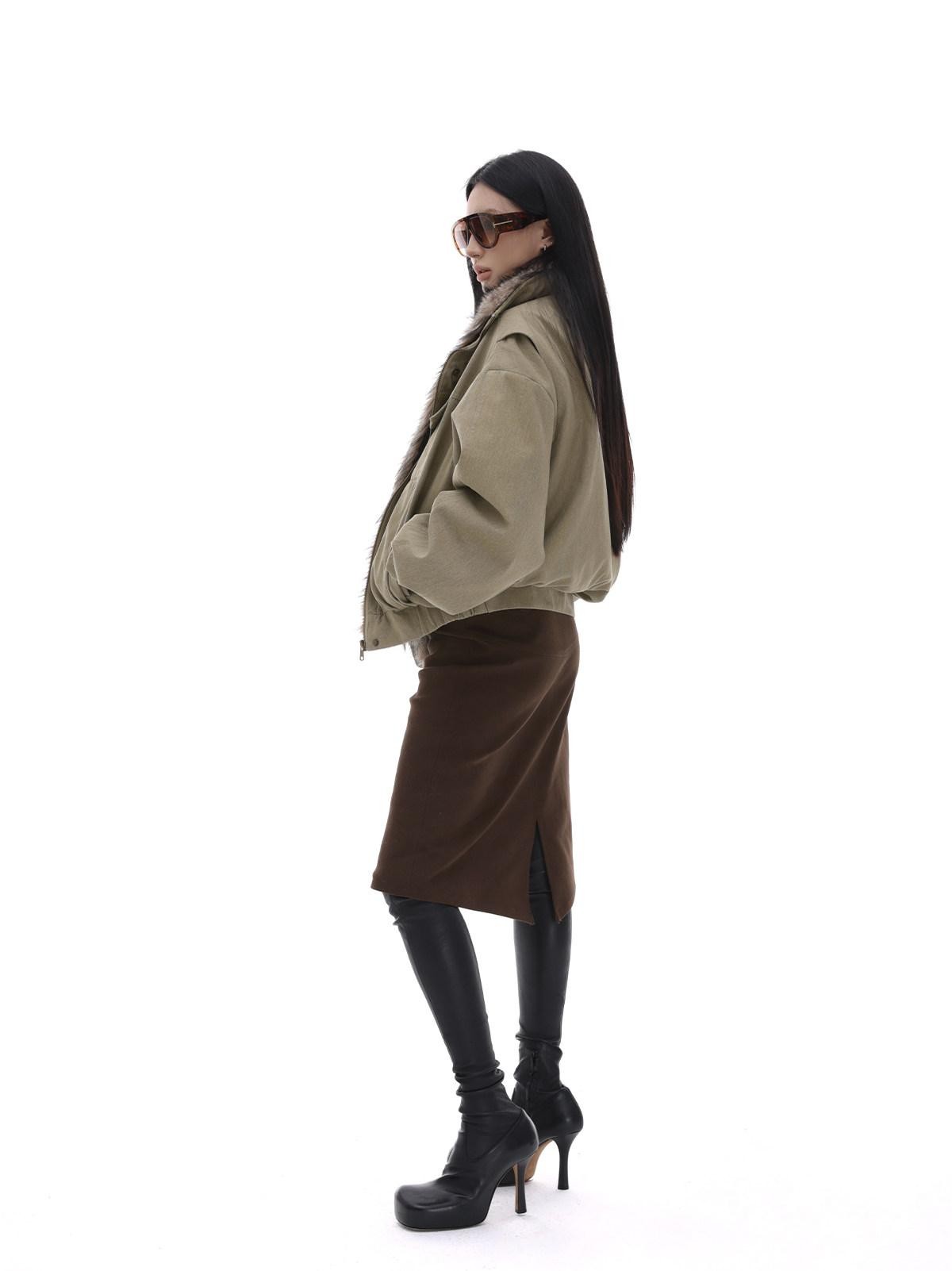 iamxiaa Coffee Brown Back Slit A Line Utilitarian Women&