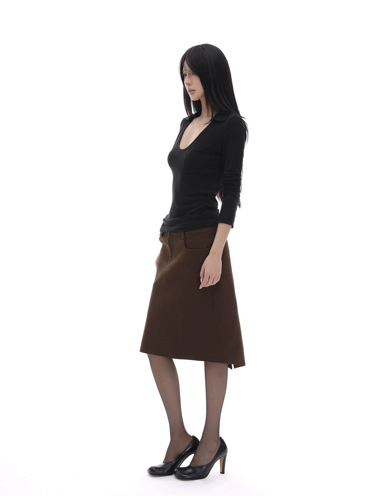 iamxiaa Coffee Brown Back Slit A Line Utilitarian Women&